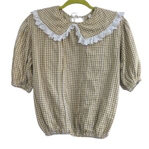 LiiLU Yellow Cream Gingham Peter Pan Collar Organic Cotton Blouse